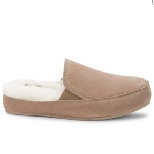 NWOB Eddie Bauer Tan Suede Faux Fur Lined Slippers/Shoes Leather W Lg (9-10)